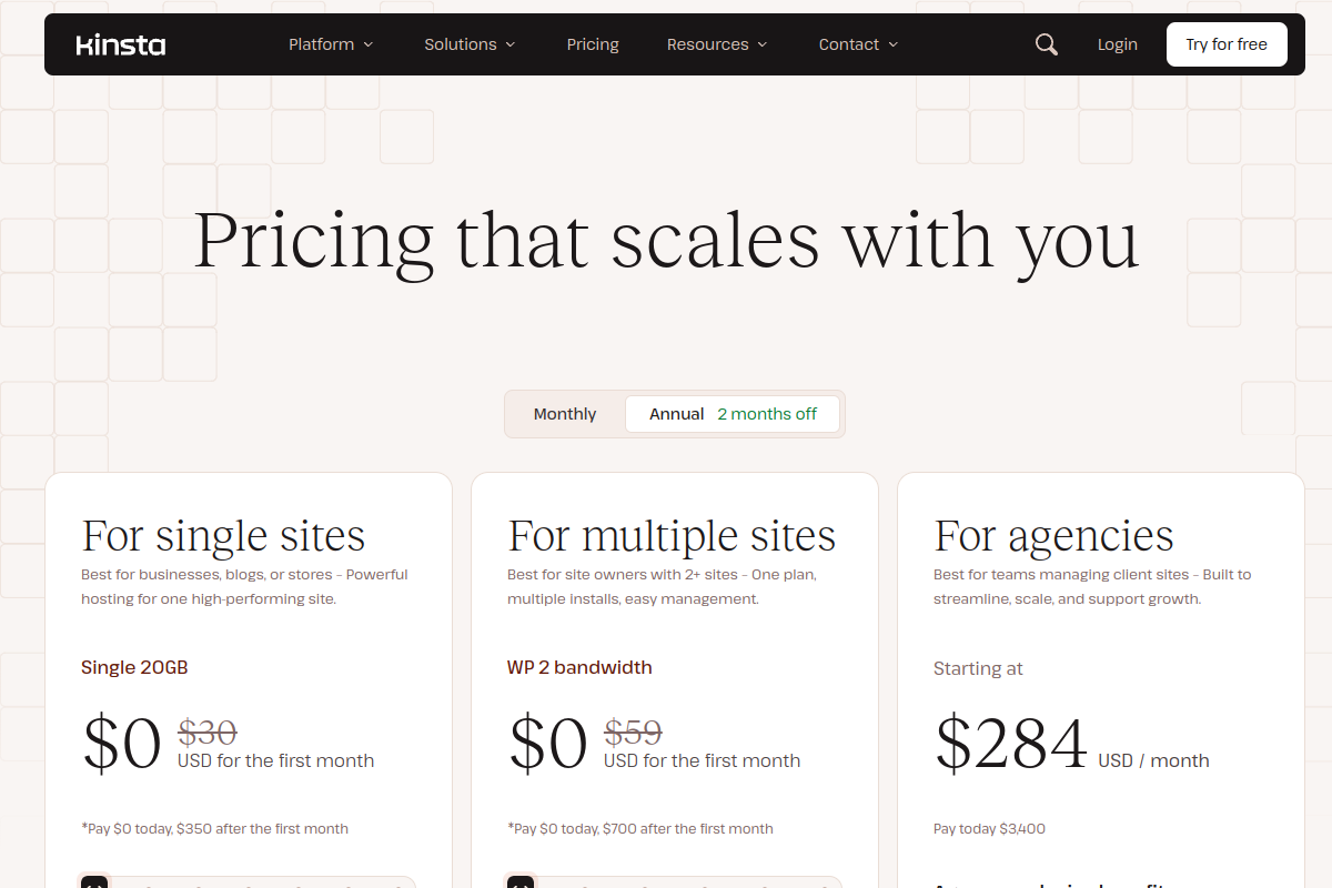 Kinsta Pricing Plans 2026 Kinsta pricing plans 2026 showing Starter Pro and Enterprise tiers