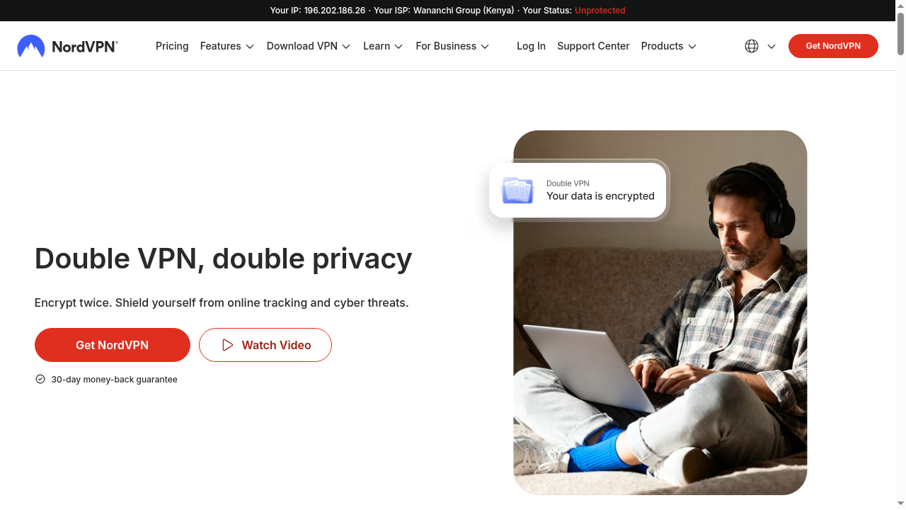 NordVPN Double VPN feature 2026 showing dual server routing for double encryption