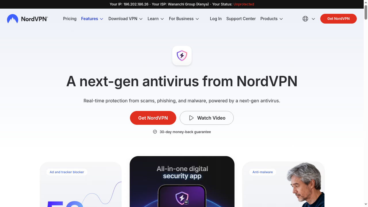 NordVPN Threat Protection Pro dashboard showing blocked ads trackers and malware in 2026