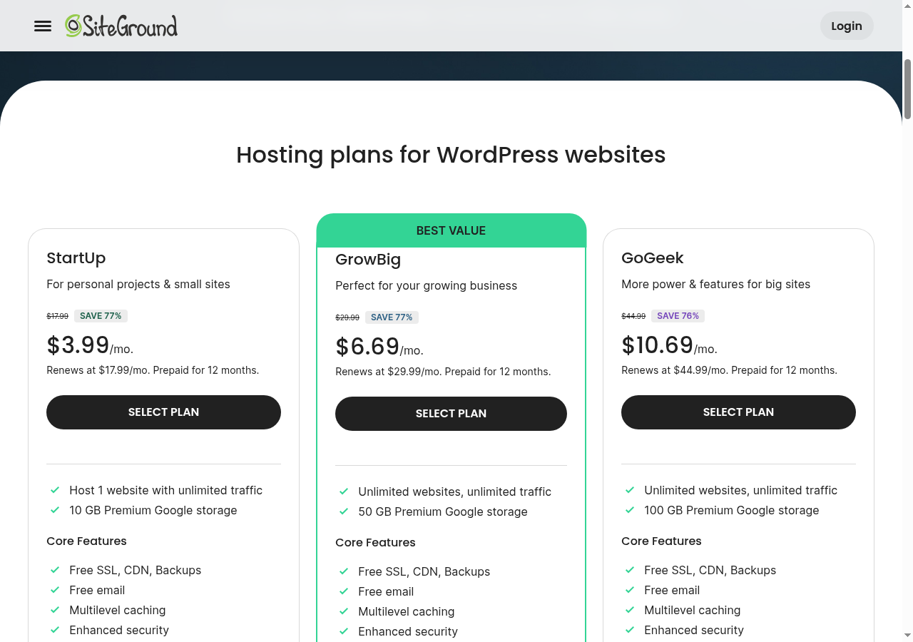 SiteGround Pricing Plans 2026