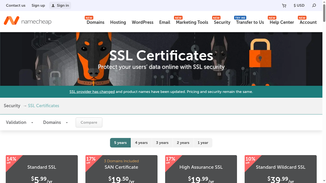 Namecheap free SSL certificates — included with all shared plans